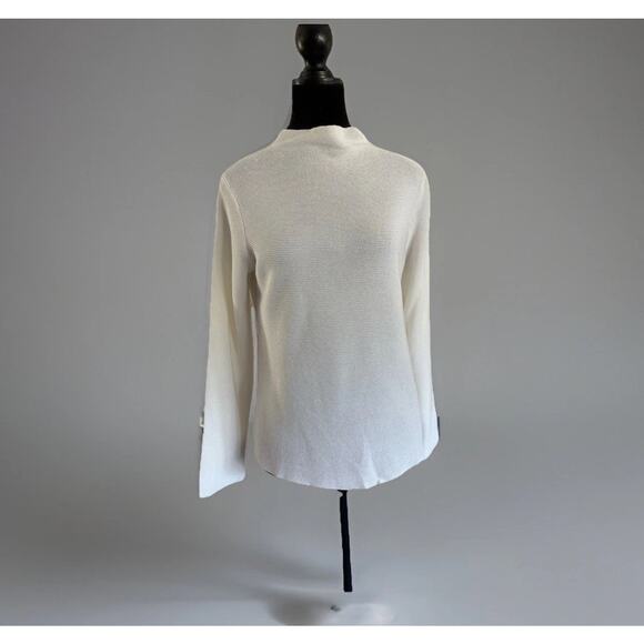 Eileen Fisher White Mock Neck Sweater – Italian Yarn, Sheer Knit, Size M - Picture 1 of 8